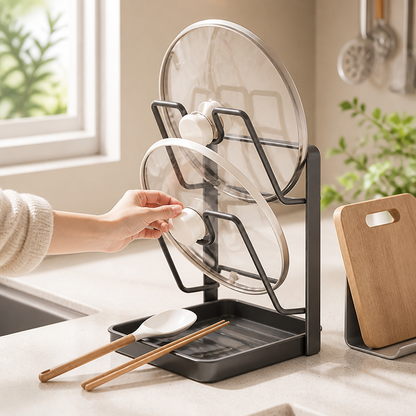 Two-Tier Metal Lid and Utensil Holder (Removable Drip Tray)