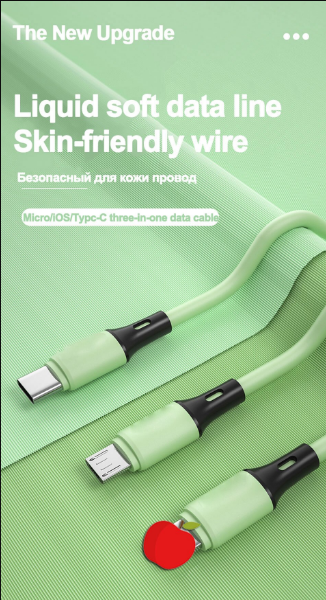 USB Charging Cable 3-In-1 Multi-Connector Fast Charging & Tangle-Free