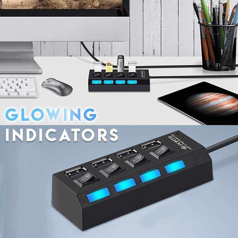 USB Hub Per-Port On/Off Switches Blue LED