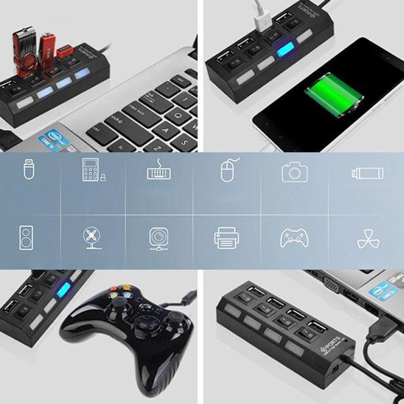 USB Hub Per-Port On/Off Switches Blue LED