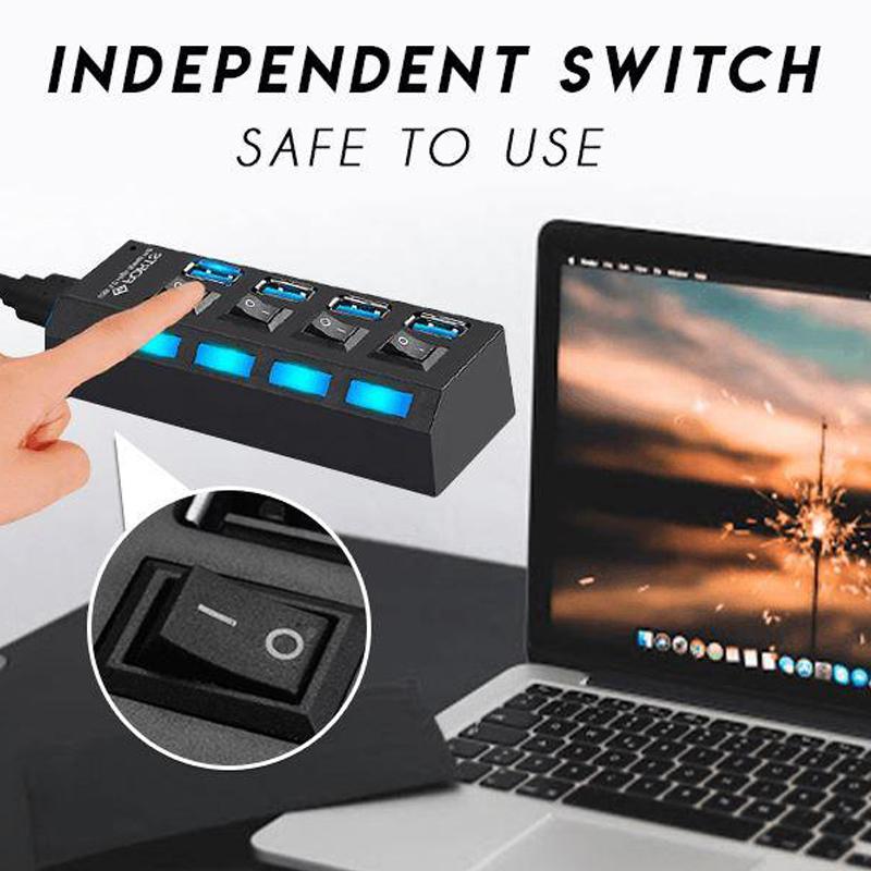 USB Hub Per-Port On/Off Switches Blue LED