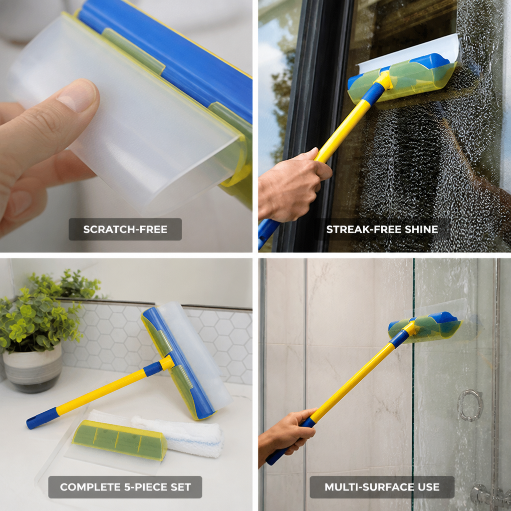 Ultra-Soft Silicone & Microfiber Glass Cleaning Set (5-Piece)