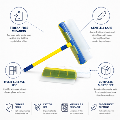 Ultra-Soft Silicone & Microfiber Glass Cleaning Set (5-Piece)