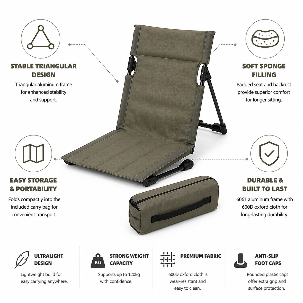 Ultralight Padded Triangular Aluminum Frame Camping Folding Chair