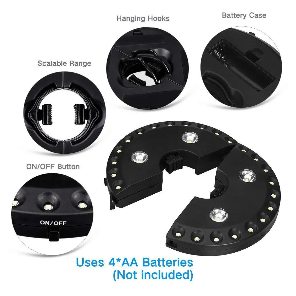 Umbrella Light Clip-On LED Adjustable Brightness Weatherproof