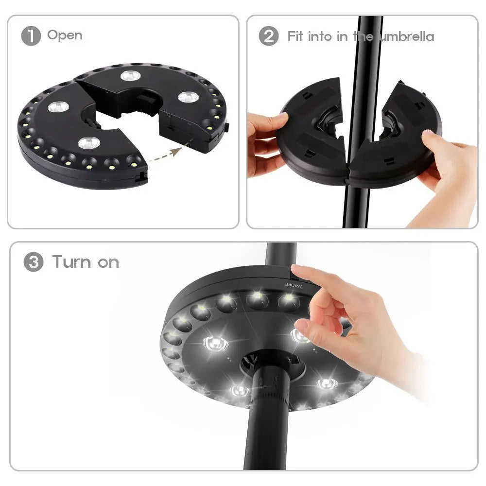Umbrella Light Clip-On LED Adjustable Brightness Weatherproof