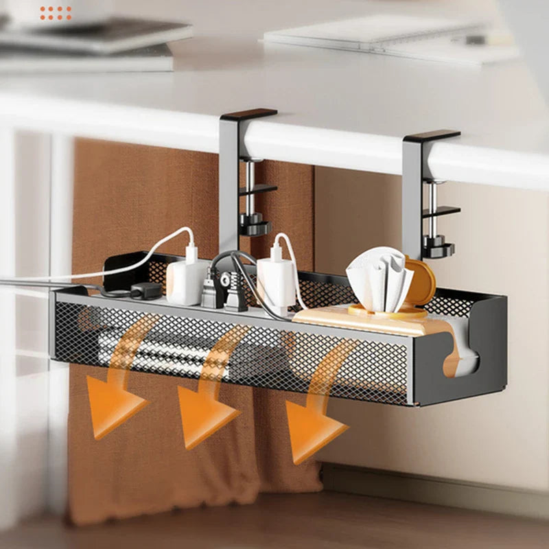 Under-Desk Cable Basket Clamp Mount Steel Ventilated