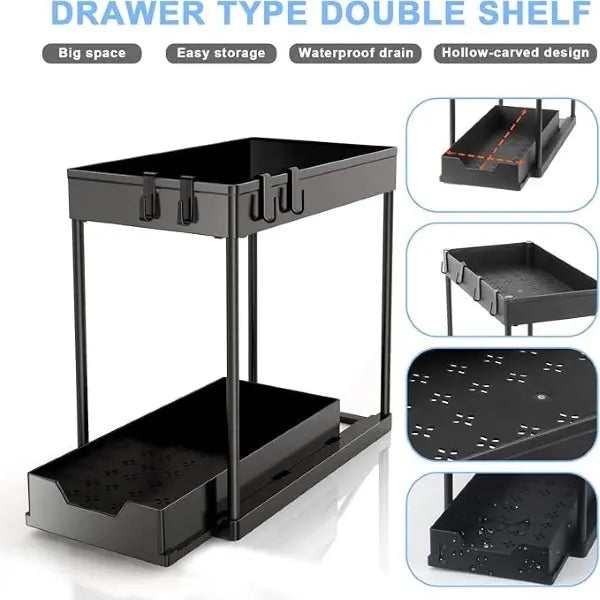 Under-Sink Organizer Two-Tier Pull-Out Moisture-Resistant Shelves