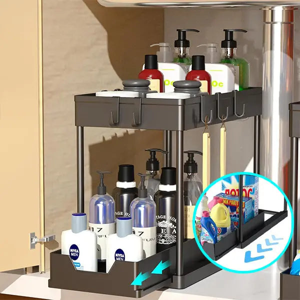 Under-Sink Organizer Two-Tier Pull-Out Moisture-Resistant Shelves