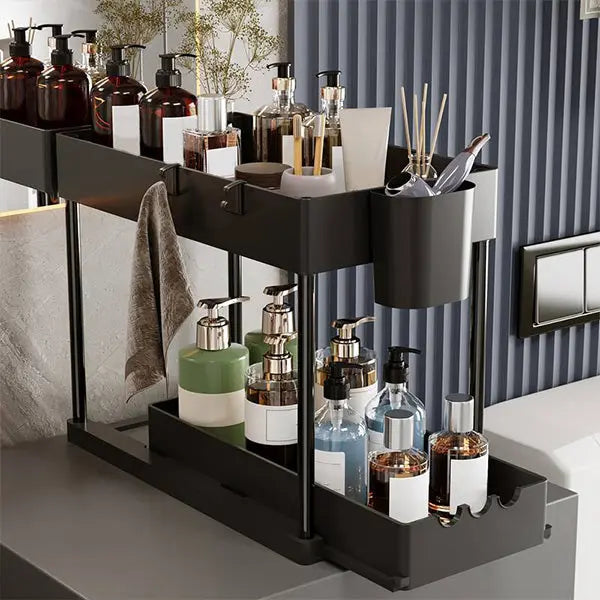 Under-Sink Organizer Two-Tier Pull-Out Moisture-Resistant Shelves