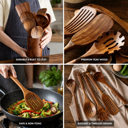 Utensil Set Teak Wood Durable Set of 2
