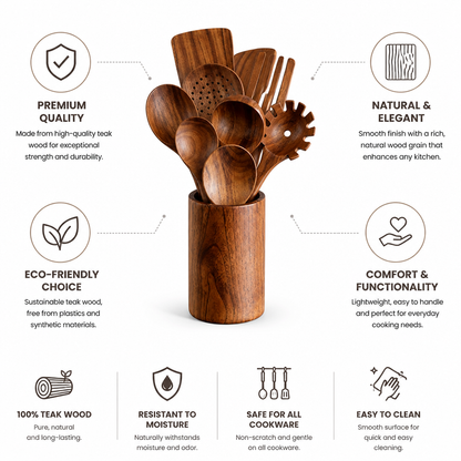 Utensil Set Teak Wood Durable Set of 2