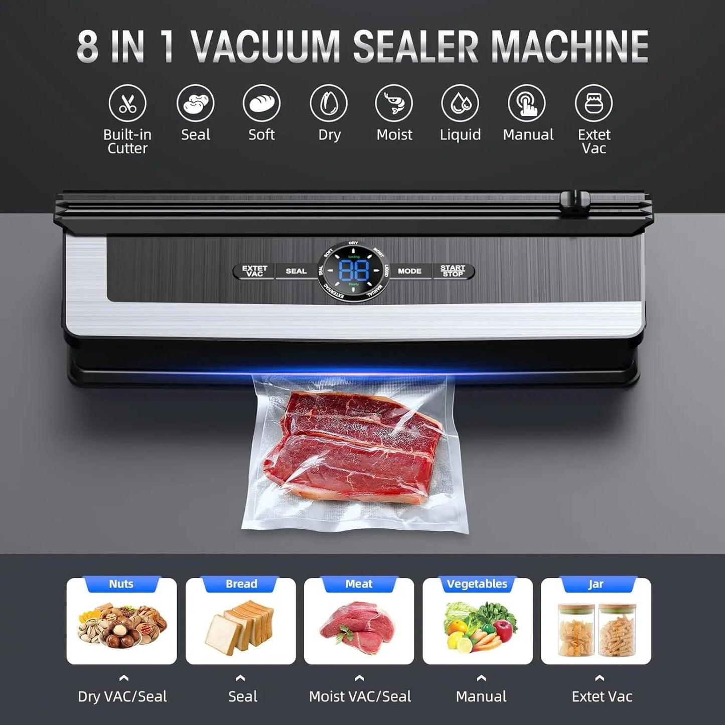 Vacuum Sealer One-Touch Airtight Seal & Bag Cutter