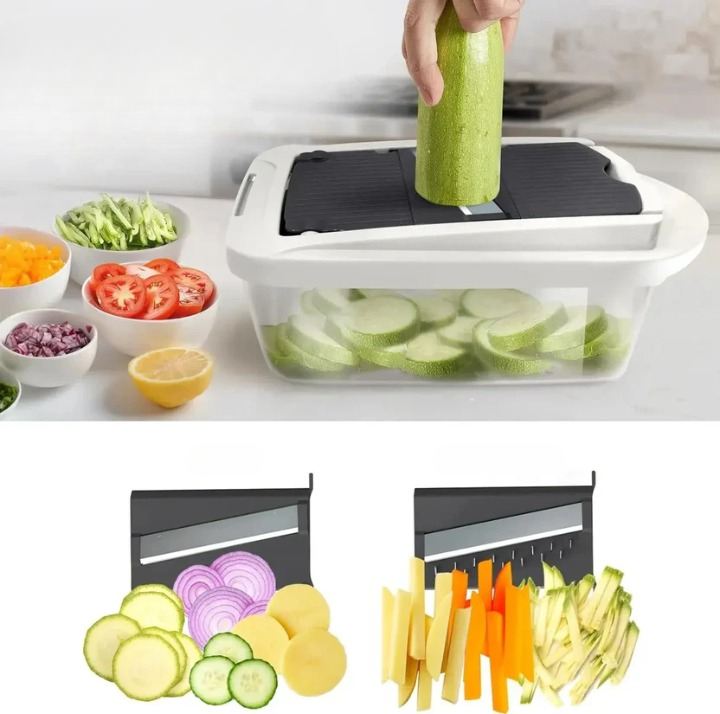 Vegetable Slicer 8 Interchangeable Stainless Steel Blades Collection Box