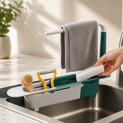 Ventilated Extendable Sink Rack With Towel Holder
