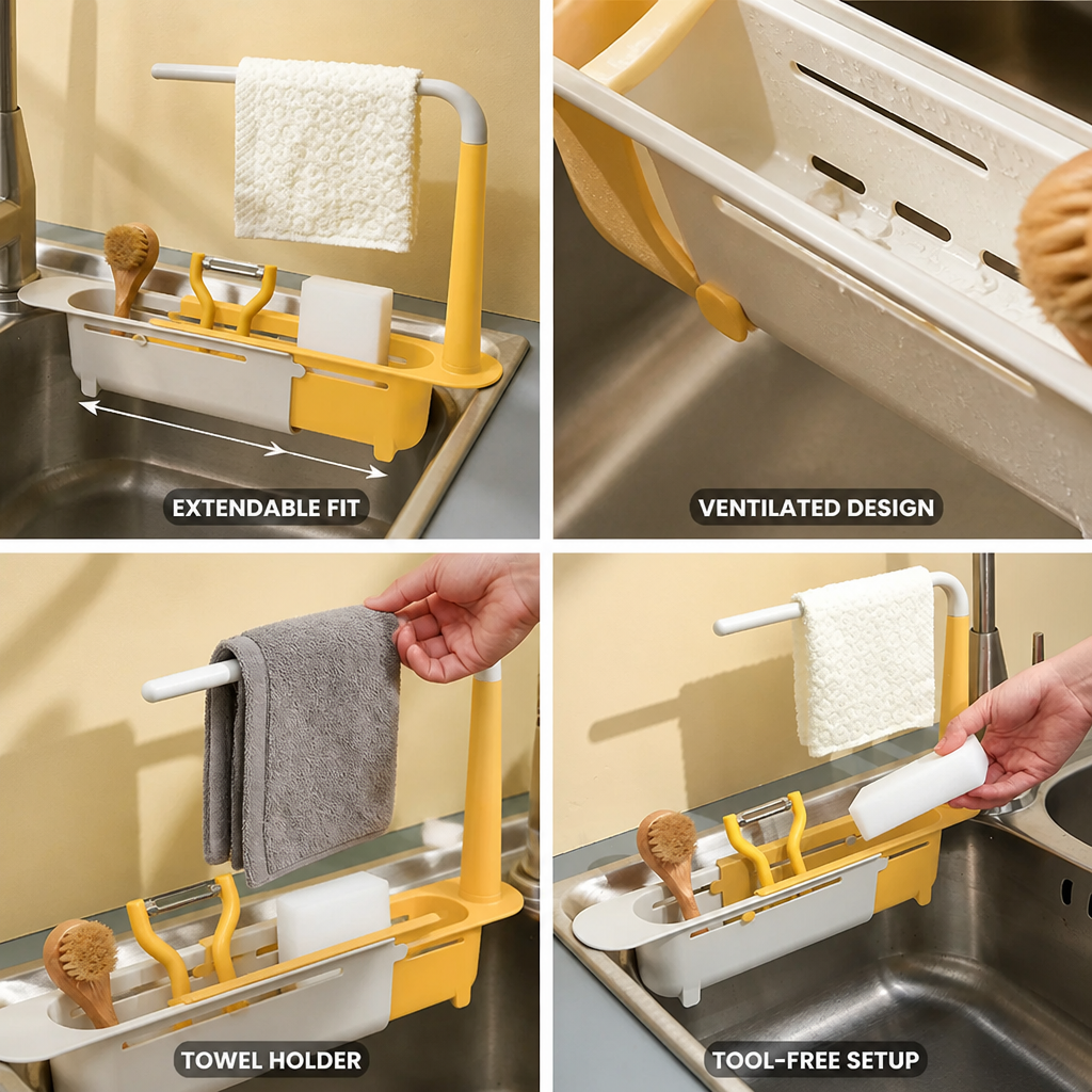 Ventilated Extendable Sink Rack With Towel Holder