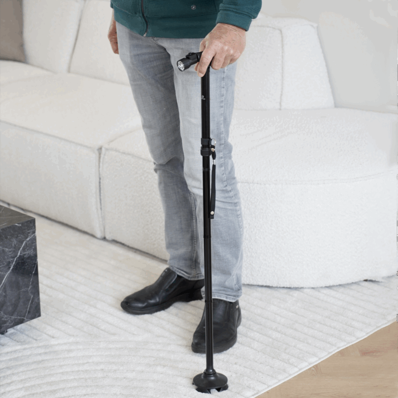 Walking Cane Adjustable Height Built-In LED 4-Point Base