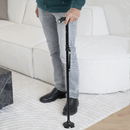 Walking Cane Adjustable Height Built-In LED 4-Point Base