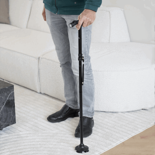 Walking Cane Adjustable Height Built-In LED 4-Point Base