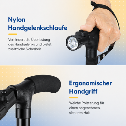 Walking Cane Adjustable Height Built-In LED 4-Point Base