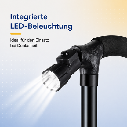 Walking Cane Adjustable Height Built-In LED 4-Point Base