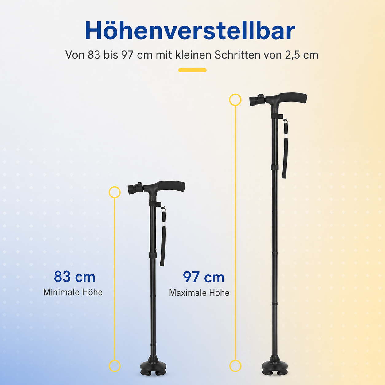 Walking Cane Adjustable Height Built-In LED 4-Point Base
