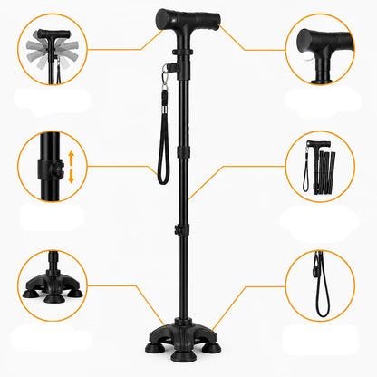 Walking Stick Foldable LED Light Double Swivel Handle