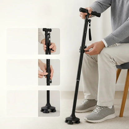 Walking Stick Foldable LED Light Double Swivel Handle