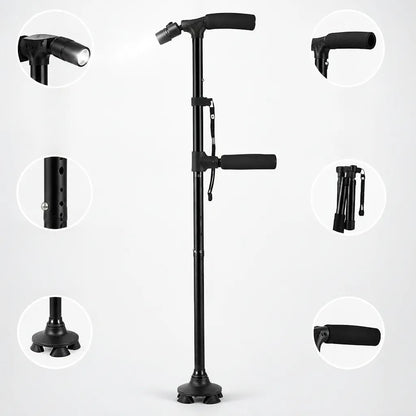 Walking Stick Foldable LED Light Double Swivel Handle