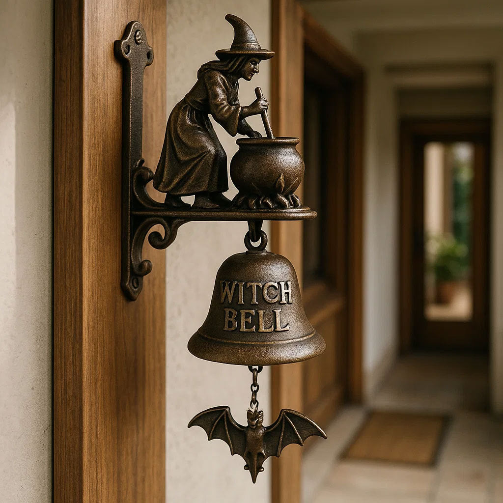 Wall Bell Cast Iron Weatherproof Witch Figurine