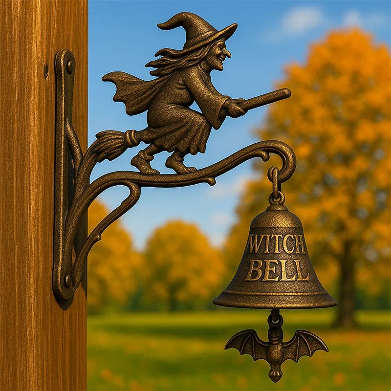 Wall Bell Cast Iron Weatherproof Witch Figurine