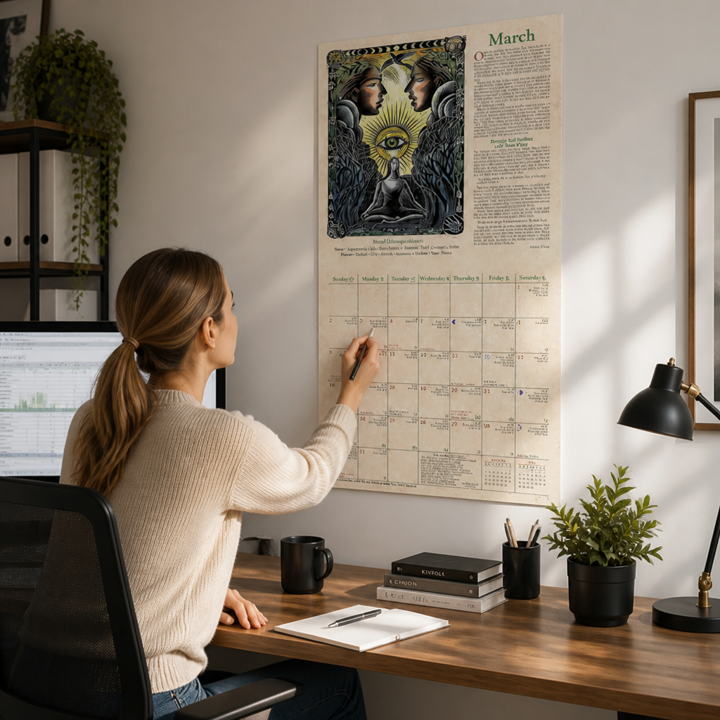 Wall Calendar Illustrated Moon Phases & Astrology 2026