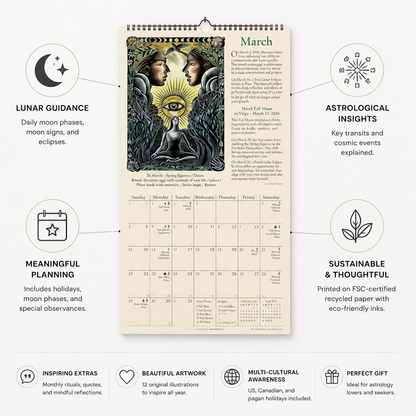 Wall Calendar Illustrated Moon Phases & Astrology 2026