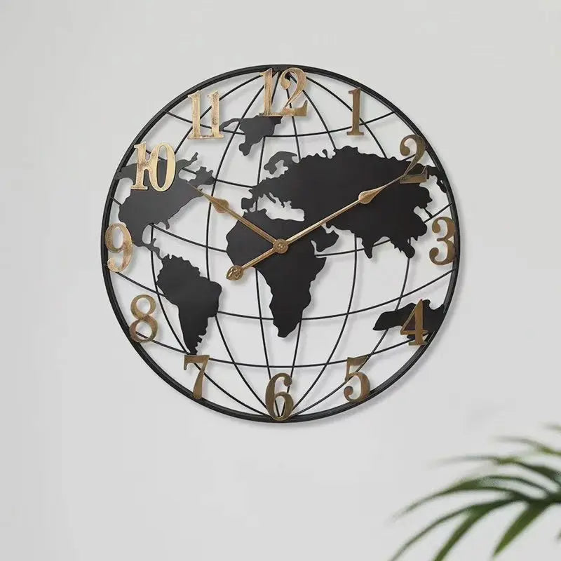 Wall Clock 23.6 Inch World Map Quiet Quartz
