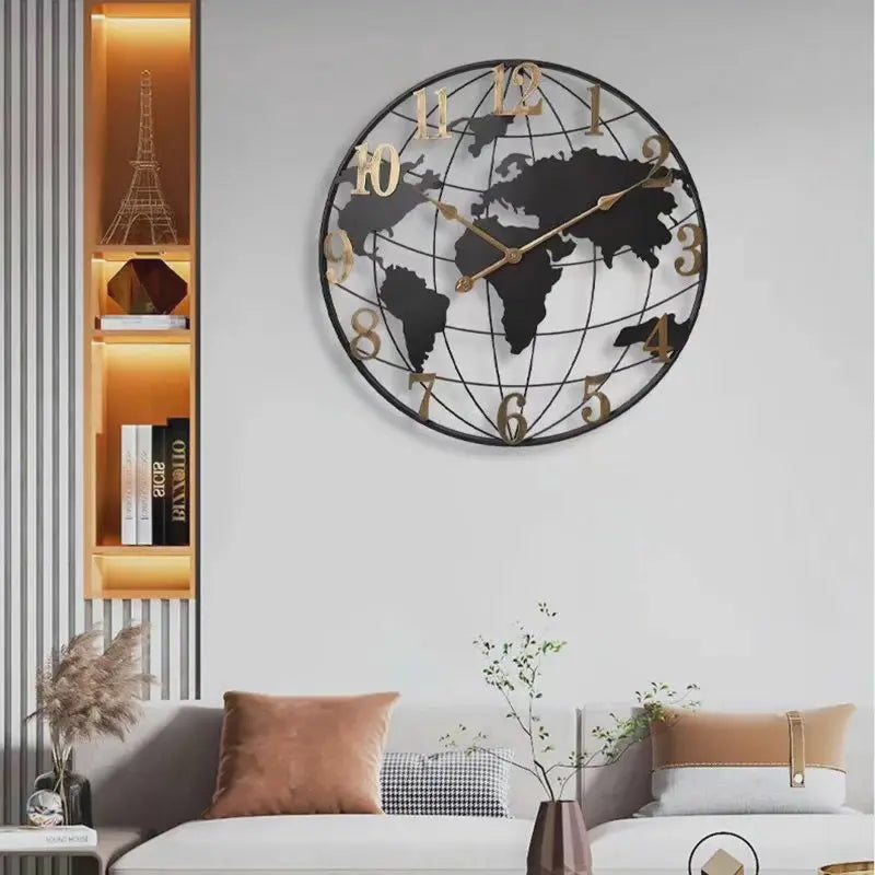 Wall Clock 23.6 Inch World Map Quiet Quartz