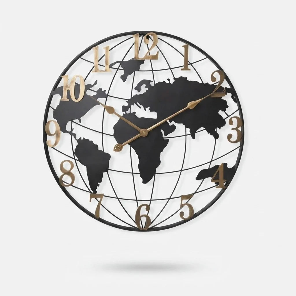 Wall Clock 23.6 Inch World Map Quiet Quartz