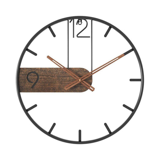 Wall Clock Industrial Metal & Walnut Silent Quartz