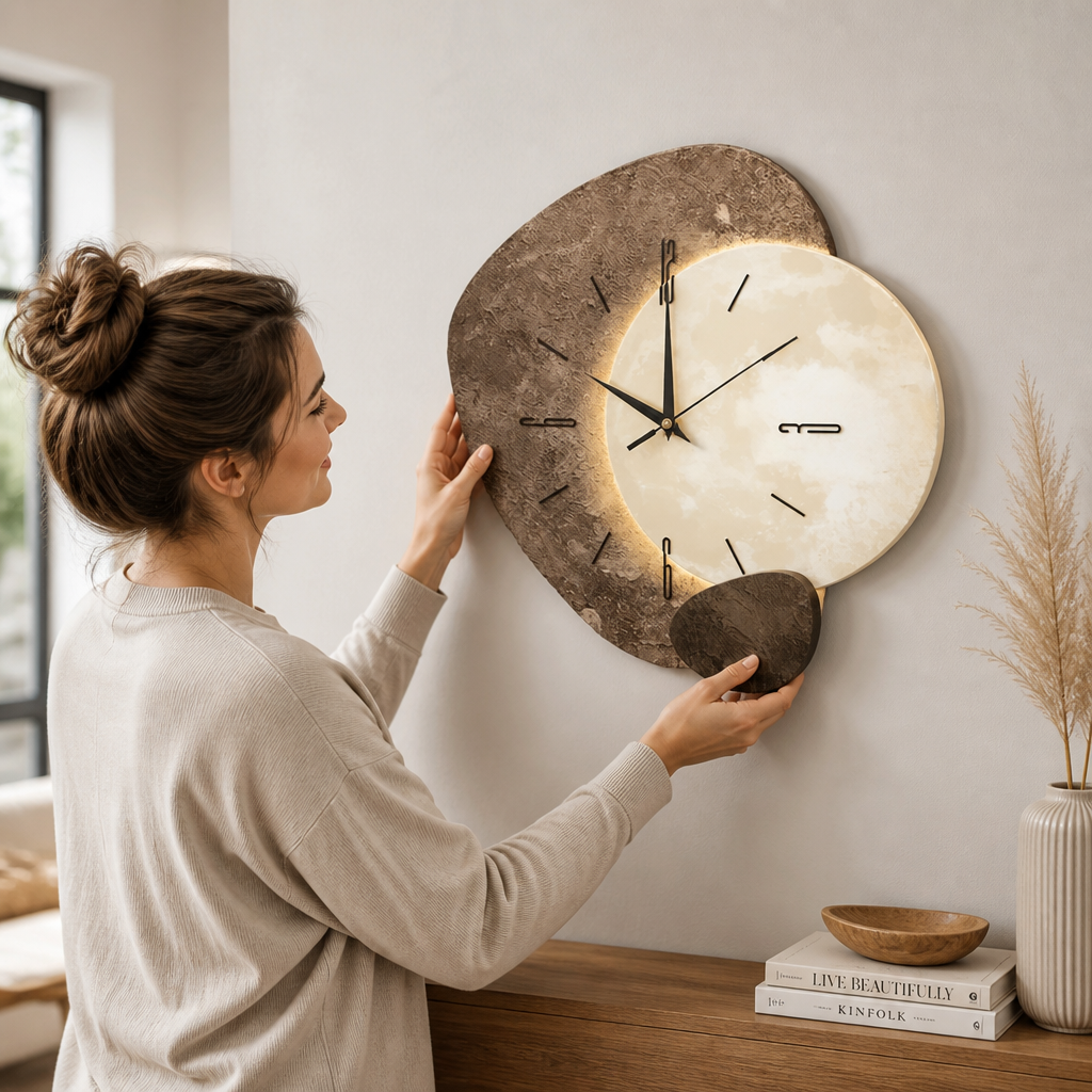 Wall Clock Irregular Natural Wood Silent Movement