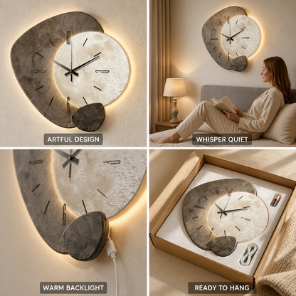 Wall Clock Moon Dial & Warm Backlight