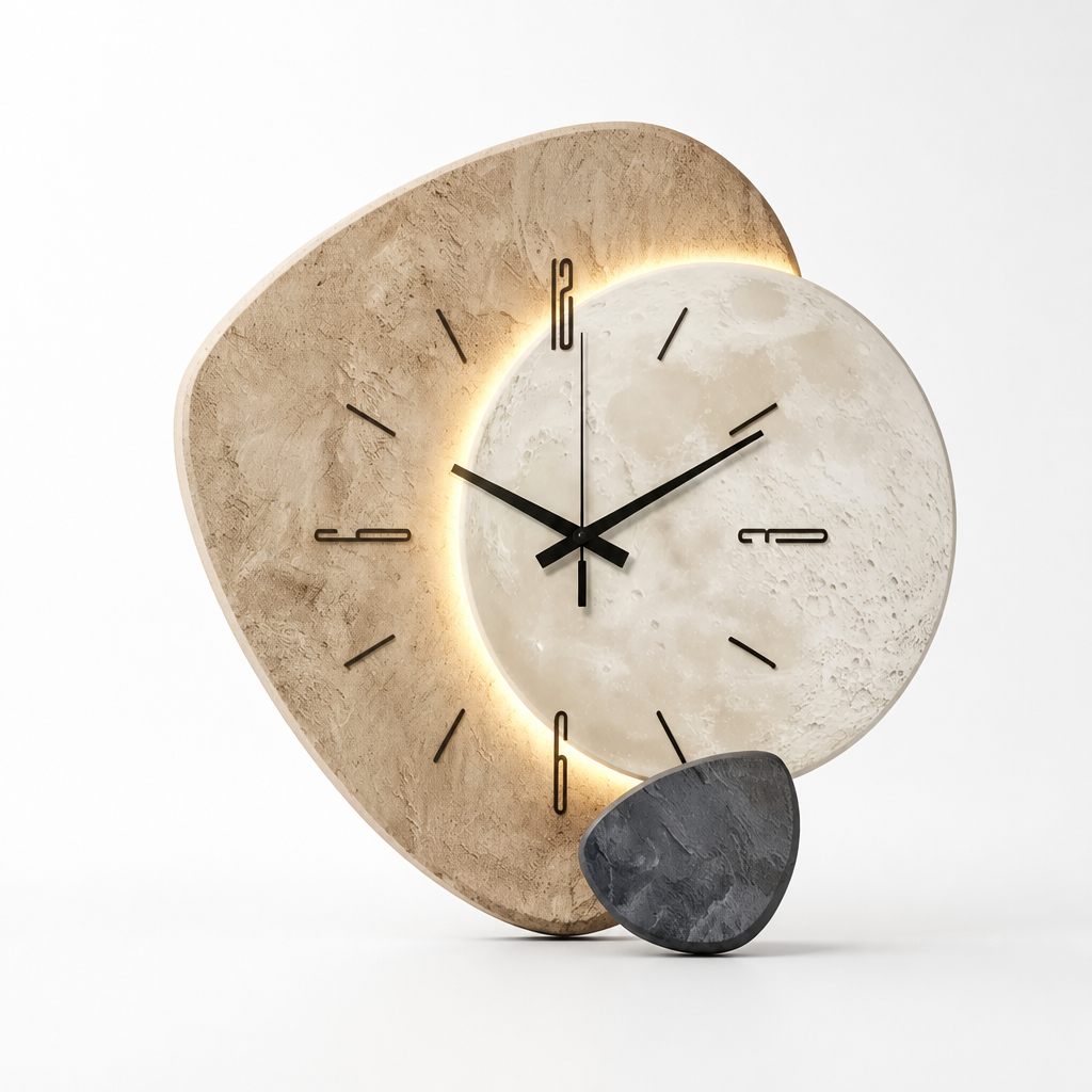 Wall Clock Moon Dial & Warm Backlight