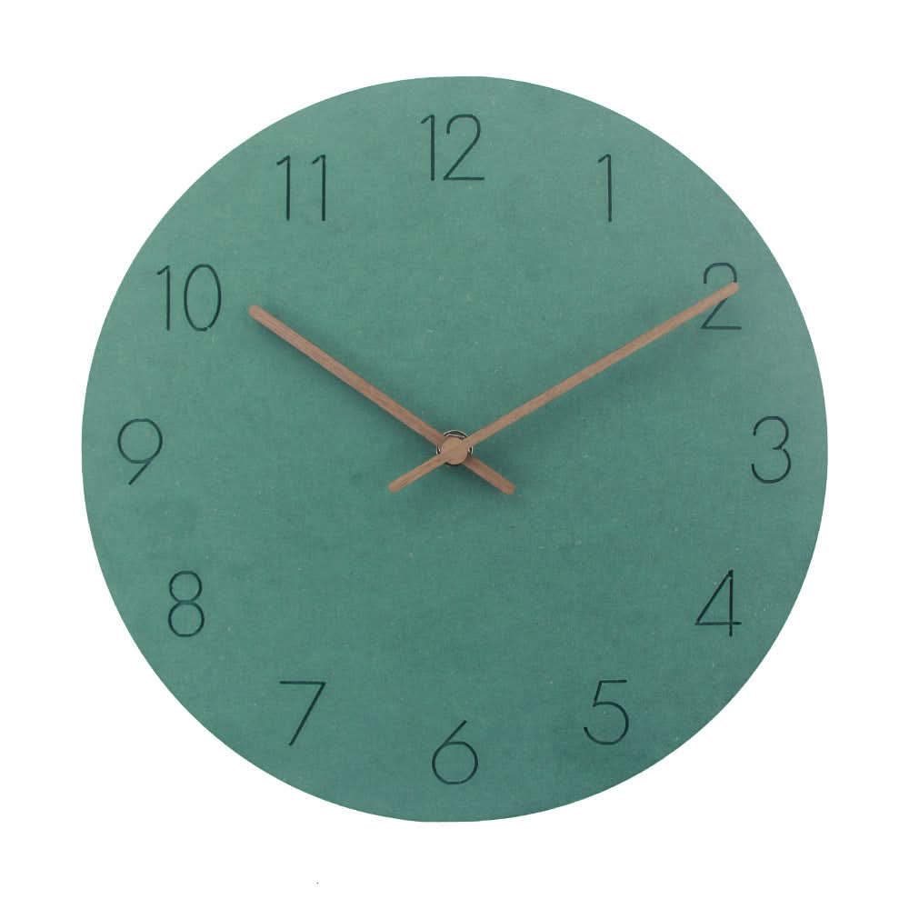 Wall Clock Silent Movement MDF Face Walnut Hands