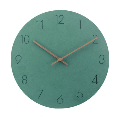 Wall Clock Silent Movement MDF Face Walnut Hands