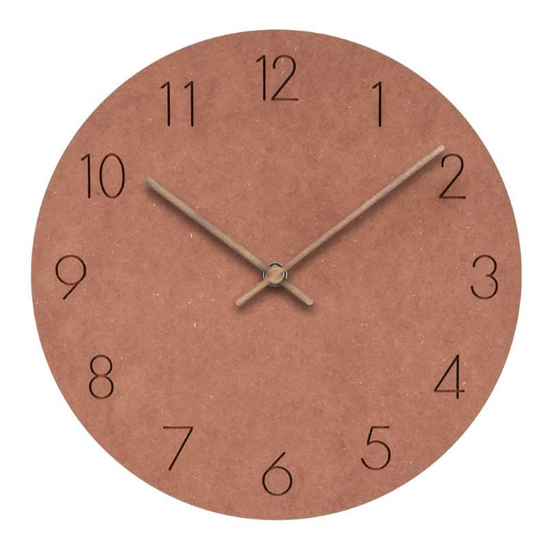 Wall Clock Silent Movement MDF Face Walnut Hands