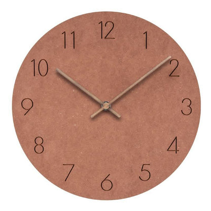 Wall Clock Silent Movement MDF Face Walnut Hands