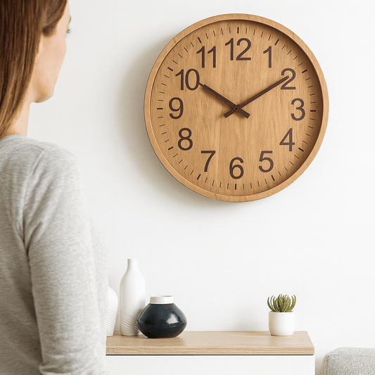 Wall Clock Silent Movement Natural Wood Finish 12 Inch