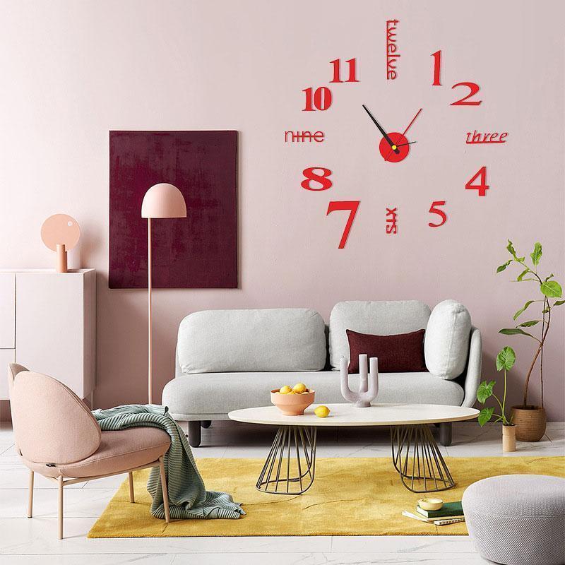 Wall Clock Silent Movement Self-Adhesive Frameless 50 cm