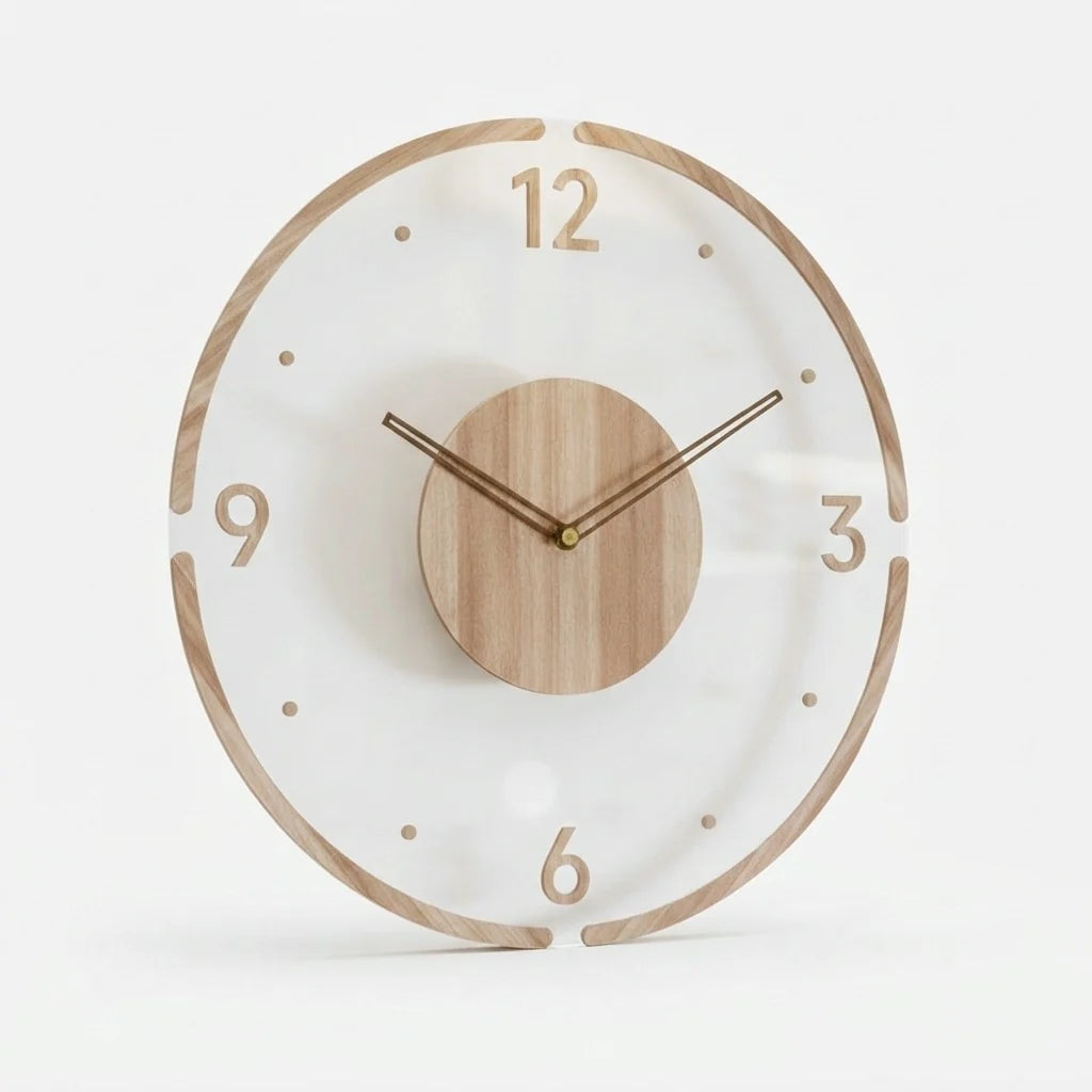 Wall Clock Silent Quartz Arabic Numerals Wood Look