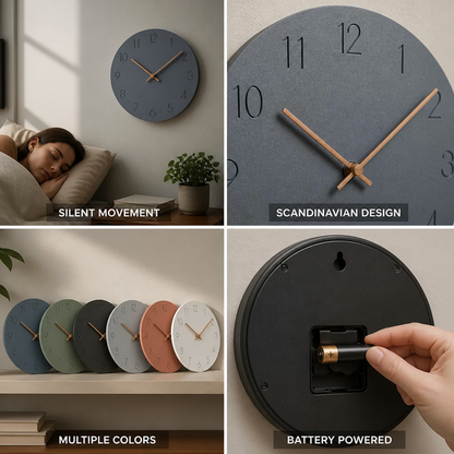 Wall Clock Silent Quartz Movement Walnut Hands 11.4 Inch