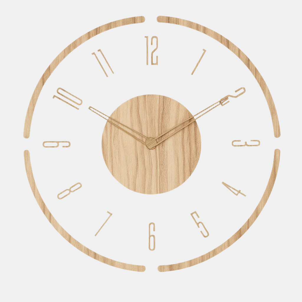 Wall Clock Silent Quartz Natural Wood & Open Frame
