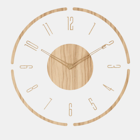 Wall Clock Silent Quartz Natural Wood & Open Frame